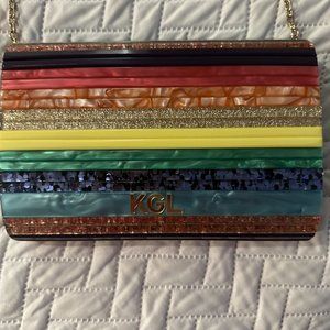 Kurt Geiger London Party Multi Stripe Rainbow Glitter Envelope Clutch